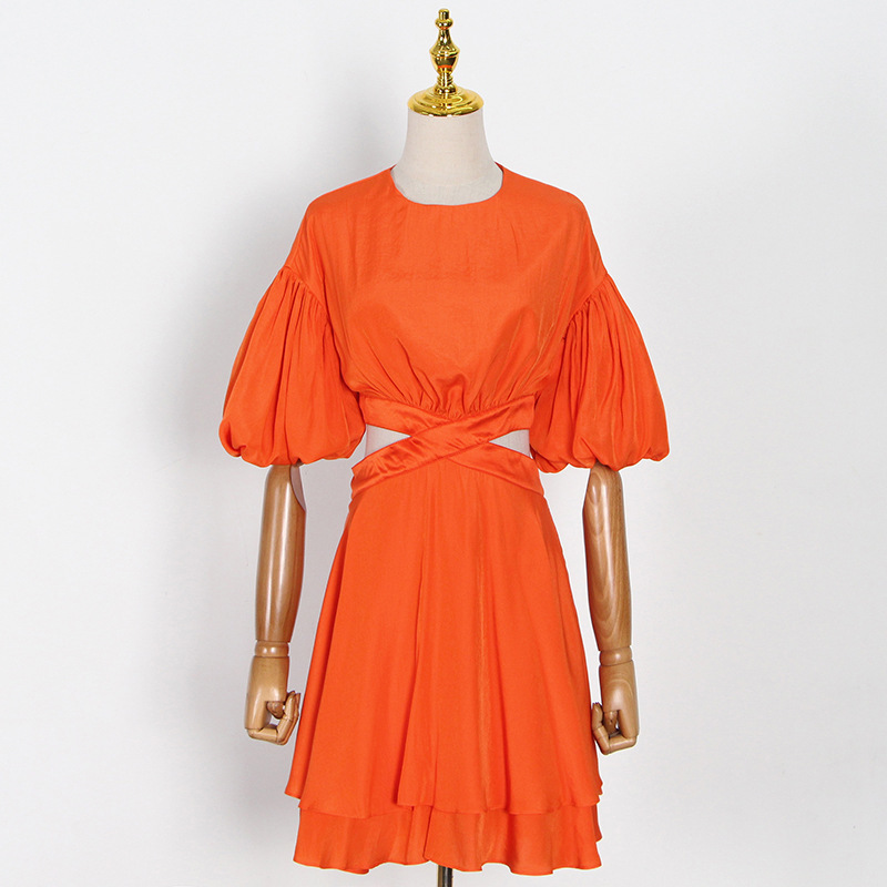 Women Dress Lantern Sleeve Bandage Vintage Sexy Dresses Irregular Hollow Out Summer Short Fashion 210513