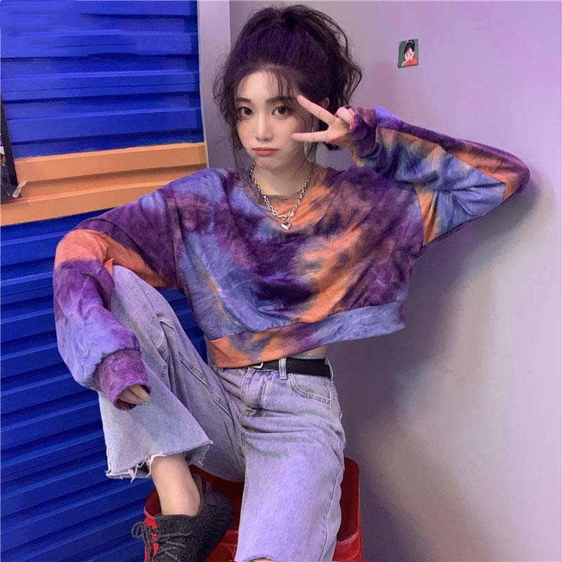 Wonder Niche Tie-dye Hoodies Spring Lady Pullovers Vintage Long Sleeve Sweatshirt Casual Korean Tops 210510