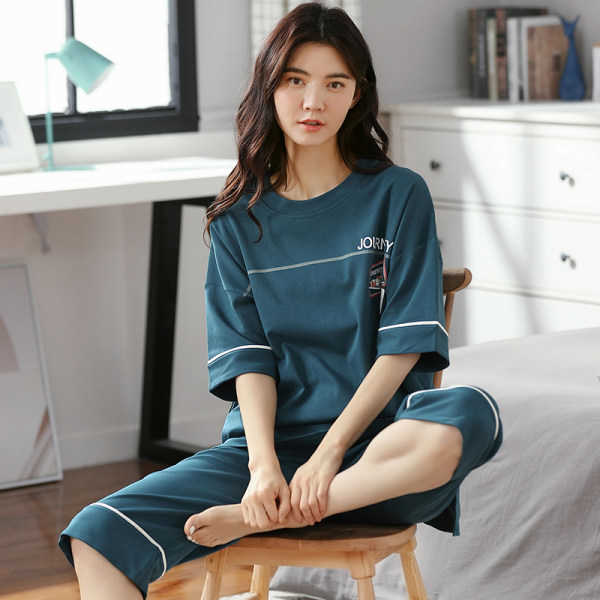 Large Size Short Suits 4XL 5XL Cotton Trousers for Female Homewear Ladies' Pyjamas Loose Home Clothes Set Sleepwear for Summer 210924