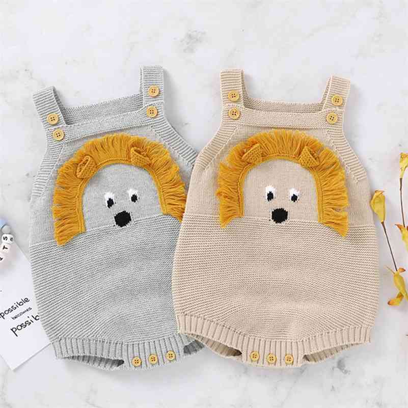 Autumn Winter Infant Baby Romper born Boy Girl Cute Lion Head Braces Clothes Rompers Boys Girls Knitted 210429