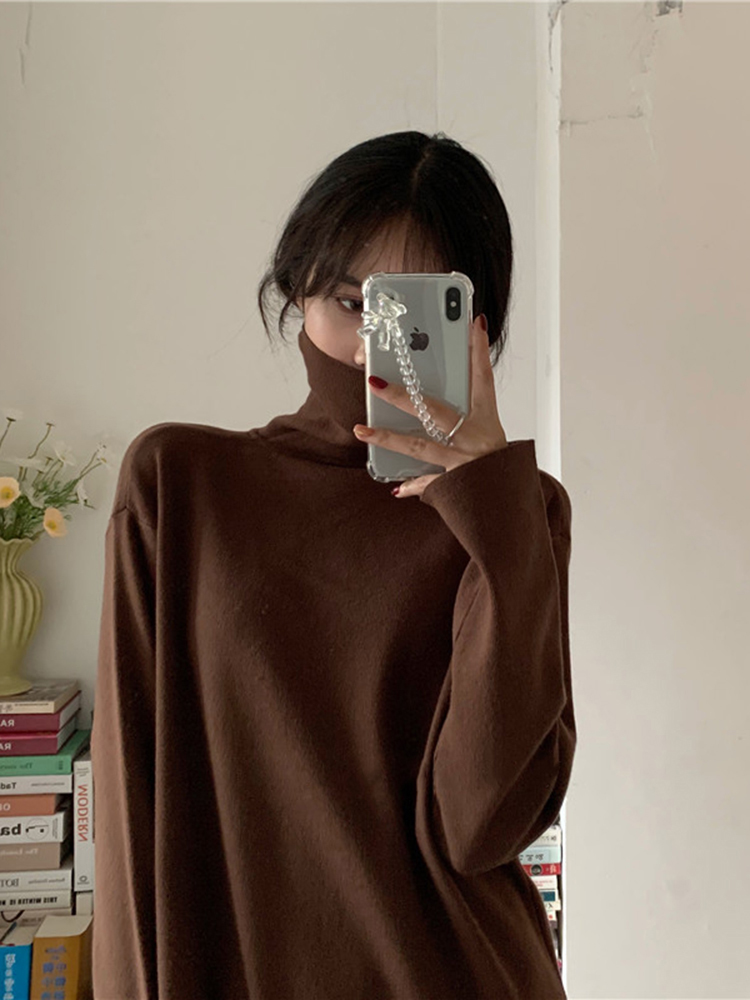 Sweater Dress Women Turtleneck Office Lady Casual Elegant Knitted Dress Long Sleeve Dress Korean Autumn Winter 210521