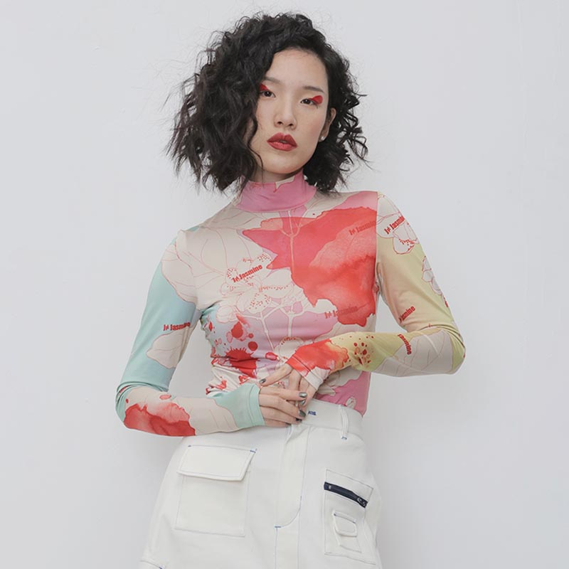 TWOTYLE Causal Print Hit Color Women's Tshirt Turtleneck Long Sleeve Slim Shirts For Female Fashion Clothing 210406