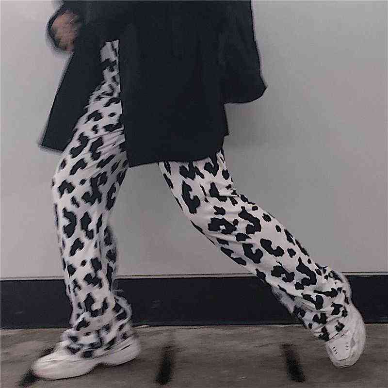 HOUZHOU Cow Print Wide Leg Pants Women Oversize Korean Style Harajuku Trousers Female Summer Street Aesthetic High Waist 211115