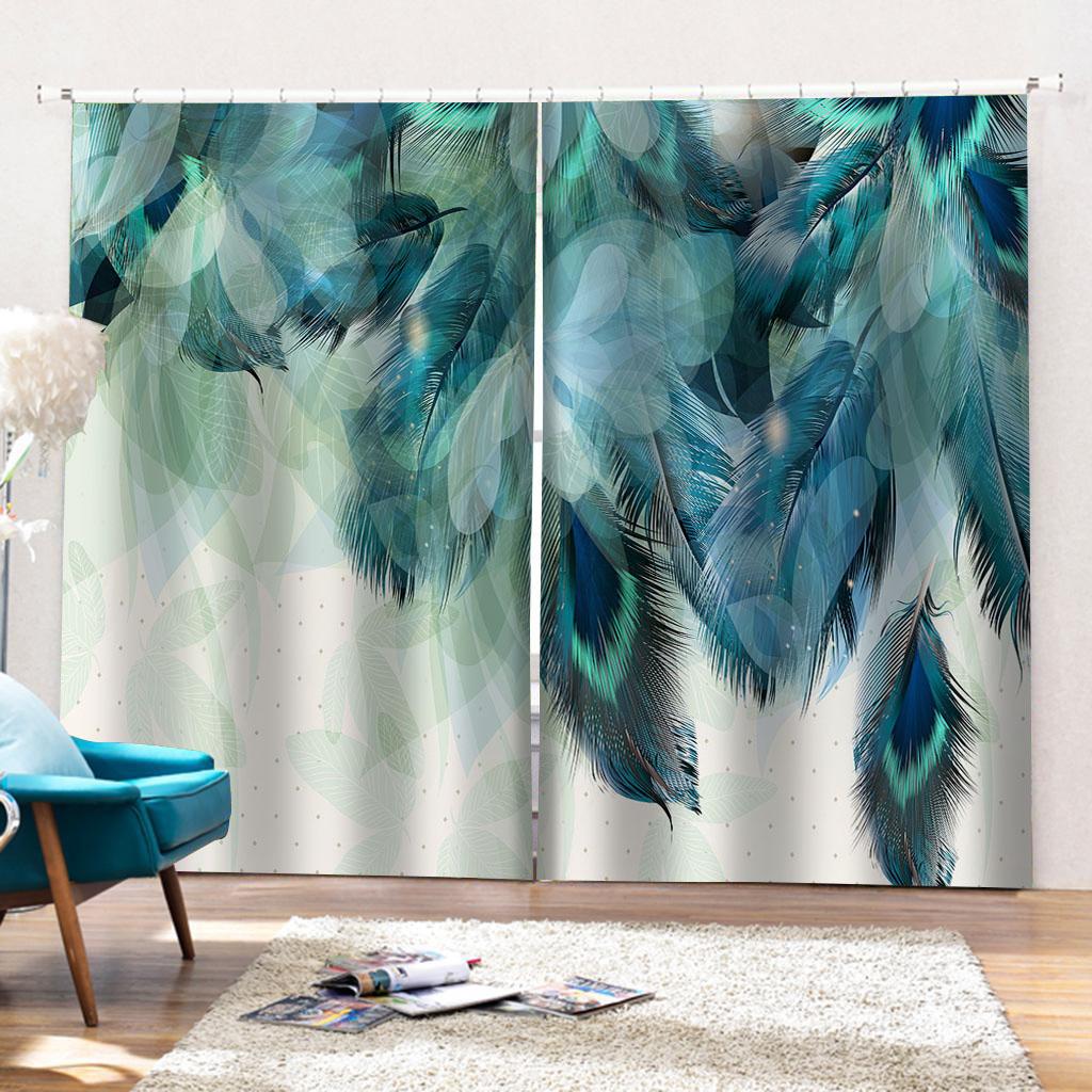 Home Decoration Blackout 3D Curtain stereoscopic lifelike blue feather curtain
