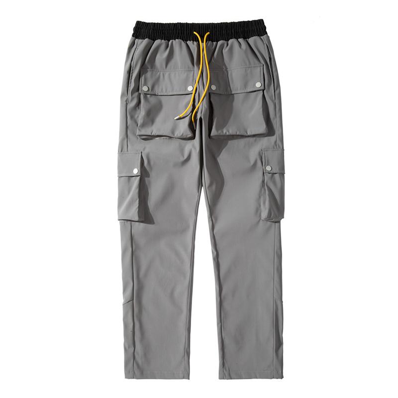 Men's Pants ELKMU Streetwear Multi-pocket Cargo Men Jogger Sweatpants Harajuku Buttons Split Male Trousers Elastic Waist HM226