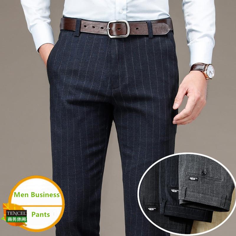 29-40 Formal Dress Pants Men Fashion Cotton Office Straight Trousers Mens Stretch Striped Wedding Pant For Business Male Men's