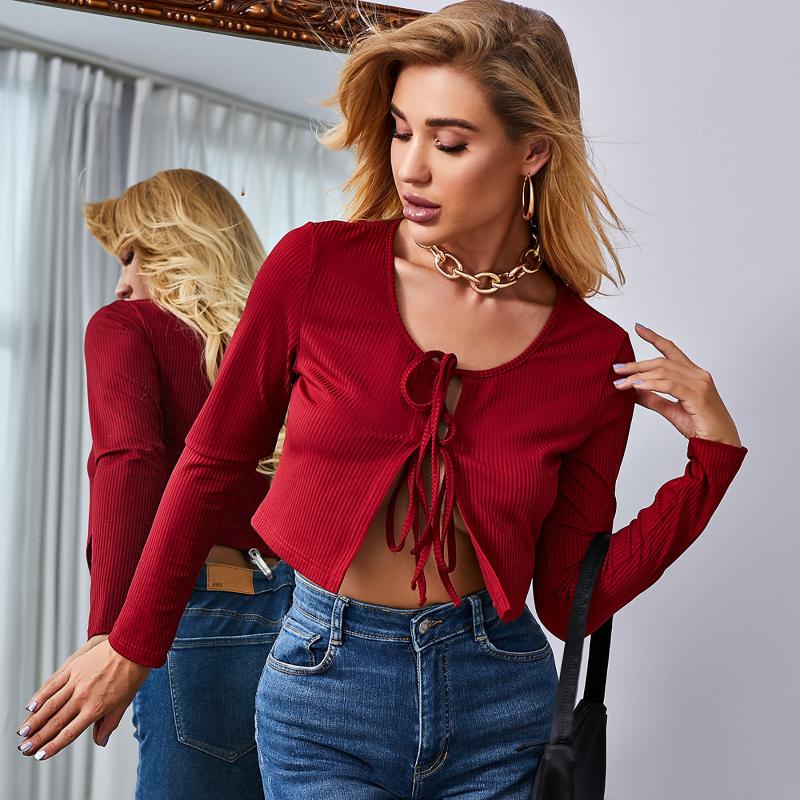Women' T-Shirt 2021 Fashion Solid Color Lacing-up Long Sleeve Round Neck Short Top Bottoming Shirt Knitted Fabric Tripes, Red
Women' T-Shirt 2021 Fashion Solid Color Lacing-up Long Sleeve Round Neck Short Top Bottoming Shirt Knitted Fabric Tripes, Red