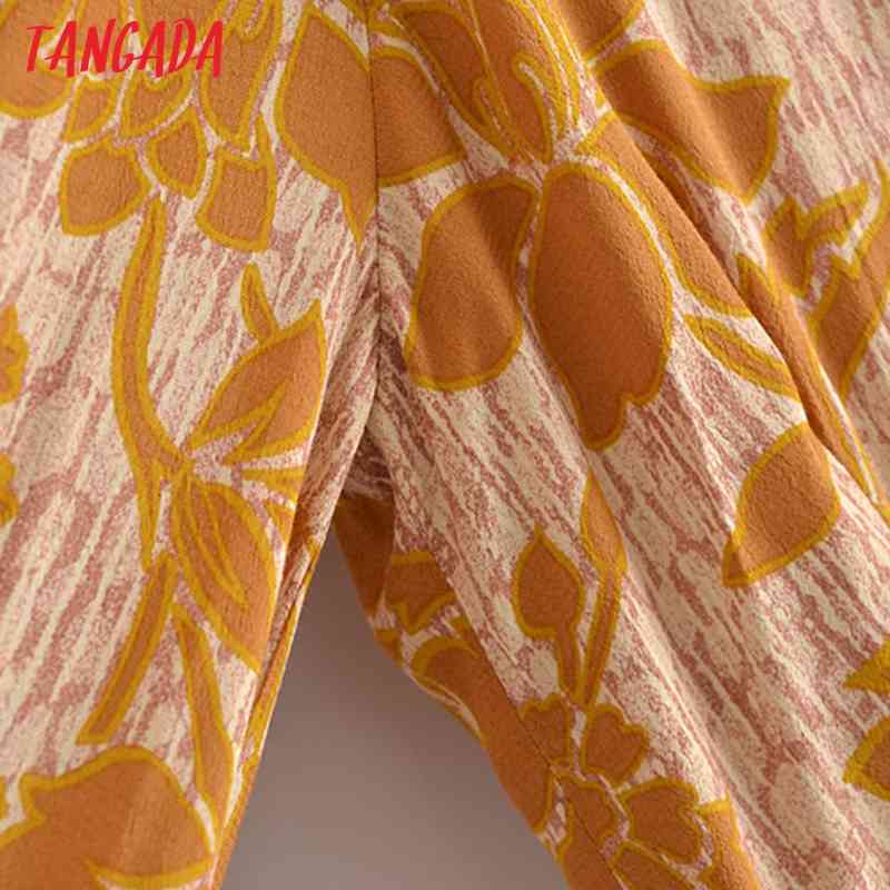 Fashion Women Flowers Print Backless Sleeve Casual Female Long Dress 3H197 210416