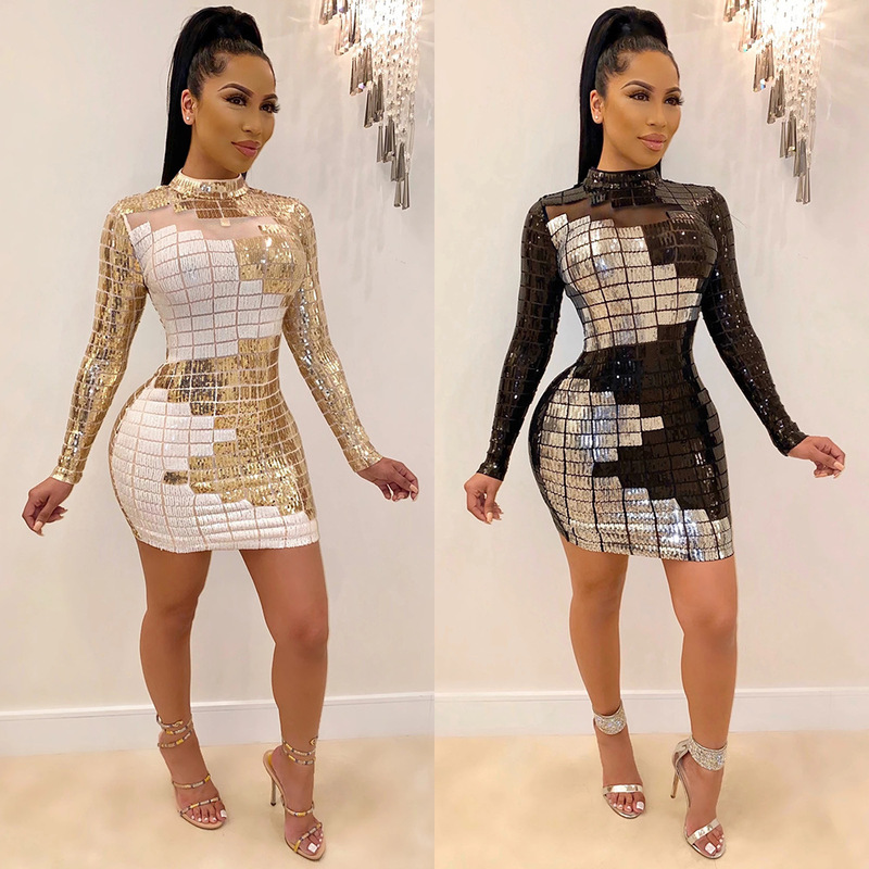 Spring 2021 New Sequin Dress Europe and America Womens Long Sleeve Dress Net Gauze White Black Sequin Dress
Spring 2021 New Sequin Dress Europe and America Womens Long Sleeve Dress Net Gauze White Black Sequin Dress