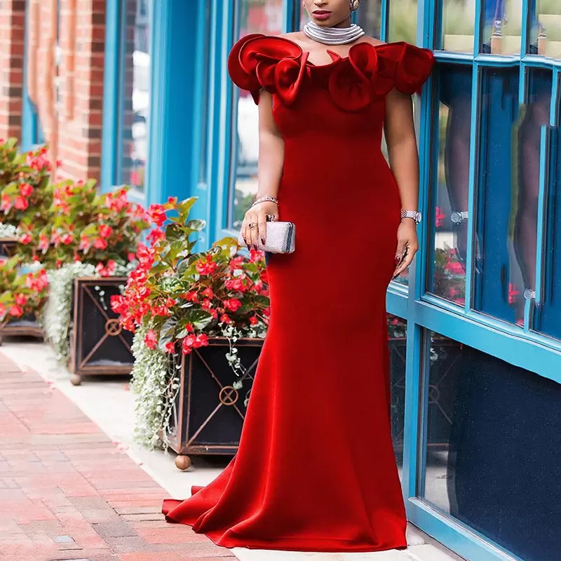 The Ruffles Shoulder Off Bridesmaid Dresses Long Elegant Satin Plus Size African Maid Of Honor Gowns Sweep Train Mermaid Arabic Wedding Guest Formal W