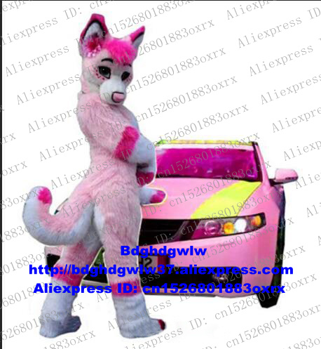 

Mascot Costumes Pink Long Fur Furry Sexy Wolf Fox Husky Dog Fursuit Mascot Costume Adult Cartoon Character Head Very Big Beauty Parlor zx672, Default color