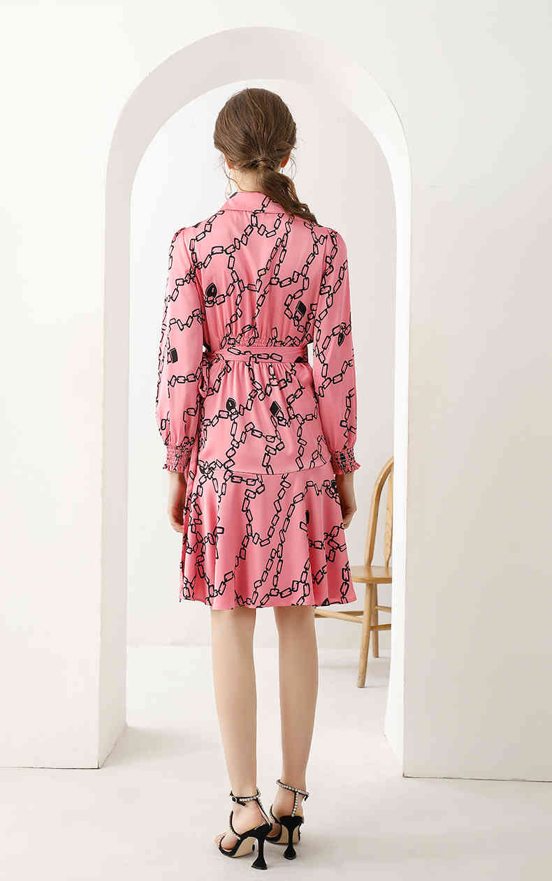 Spring Boho High Waist Chain Printed Women Dress Elegant Summer Lace-Up Fashion Wrap Asymmetric Party Vestidos 210519