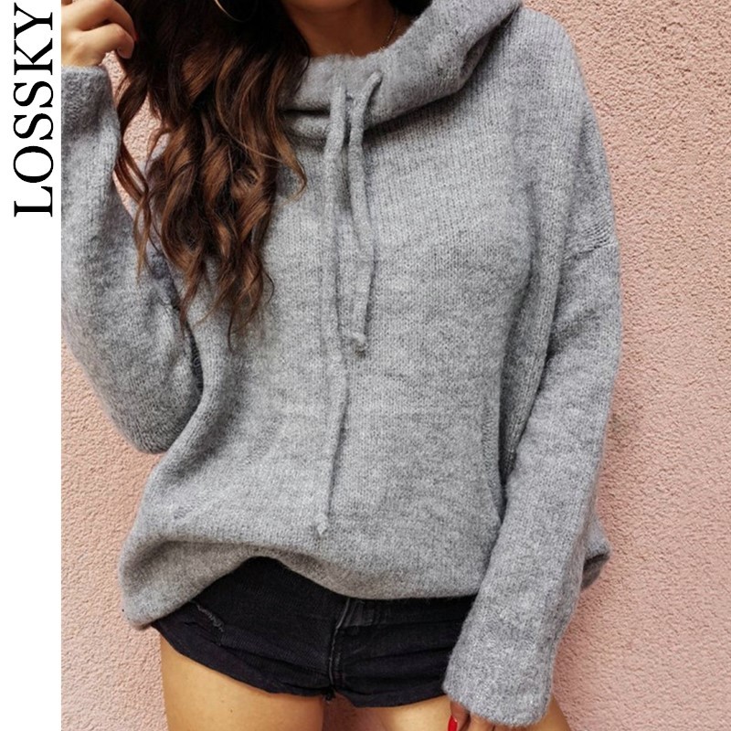 Woman Casual Solid Hooded Sweater Female Long Sleeve Korean Chic Soft Jumpers Pocket Ladies Pull Femme Top For Women 210507