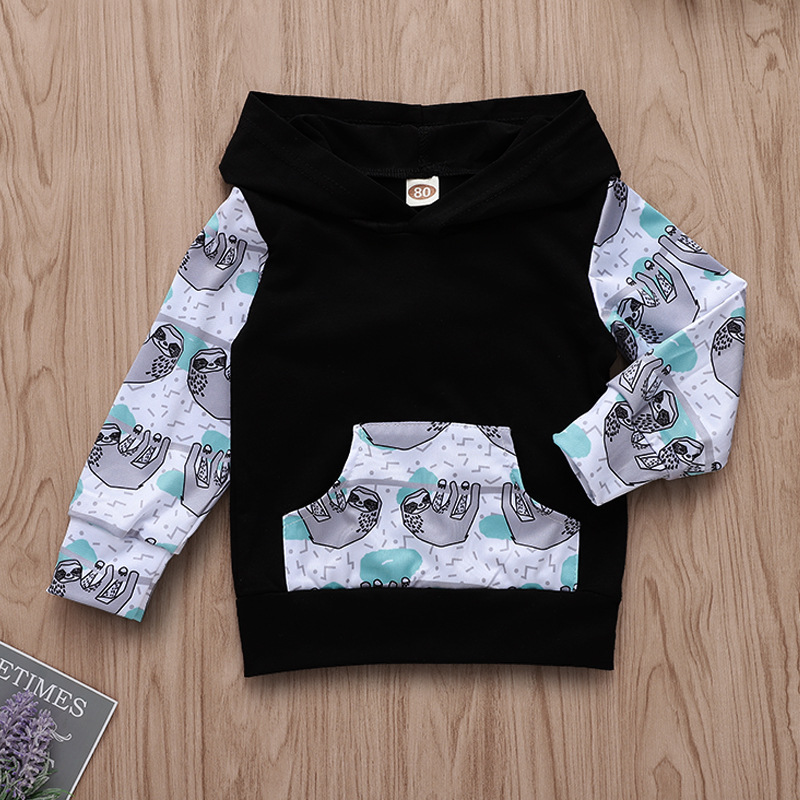 Baby Girls Boys Clothes Sets Spring Autumn Fashion Child Outfits Black Sloth Branch-Printed Long-Sleeve Hoodie Pantsuit Kids Clothing