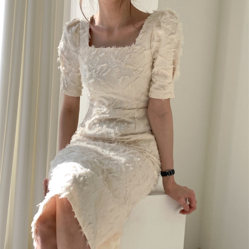 Korea Style Chic Dress Women Square Collar Tassel Short Sleeve Fashion Vintage Vestidos De Fiesta 210520