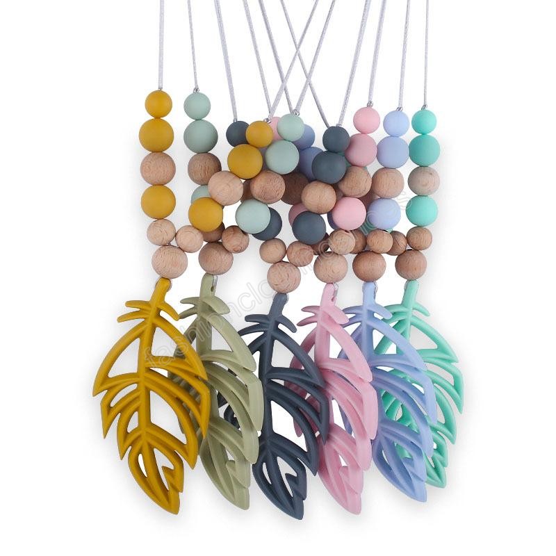 Silicone Leaves shape Teether necklace Baby tree leaf Teething Toy Nursing Soothers infant Chewable Sensory Teethers Pendant