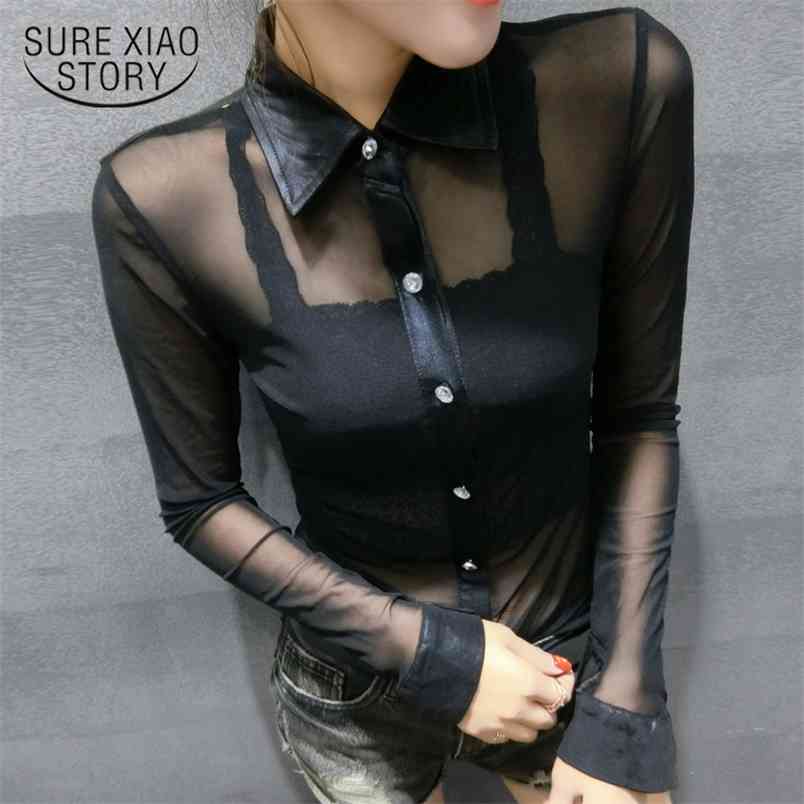see through top women sexy shirt blusas blouses Long sleeve plus size tops office ladies chiffon blouse 4443 50 210506