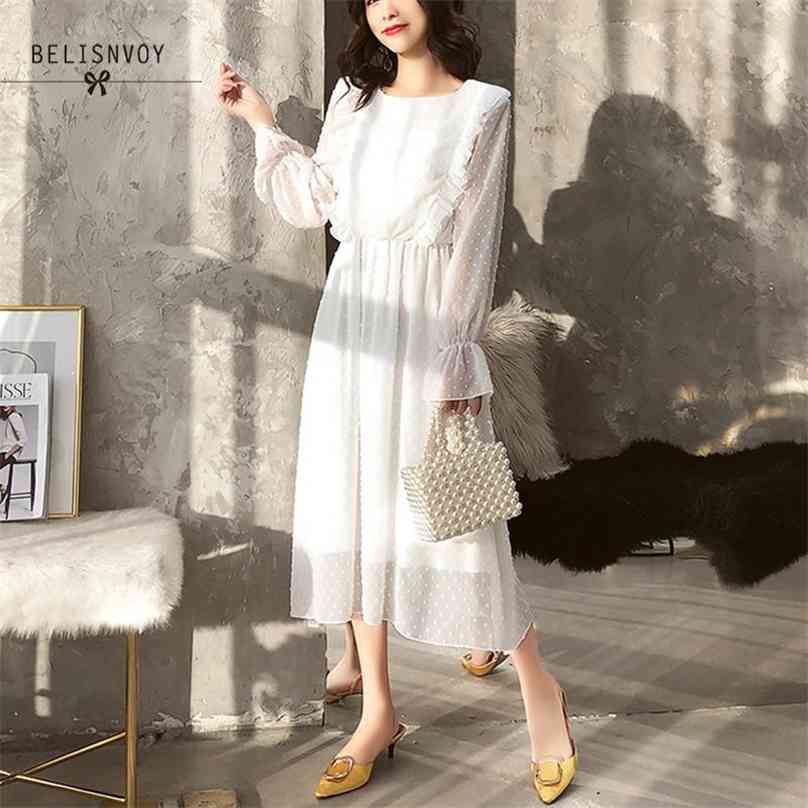 Women Autumn Spring Chiffon Dress Elastic Waist Ruffles A-line Vintage Vestidos Flare Sleeve Elegant Party Robe Femme 210520, White
Women Autumn Spring Chiffon Dress Elastic Waist Ruffles A-line Vintage Vestidos Flare Sleeve Elegant Party Robe Femme 210520, White