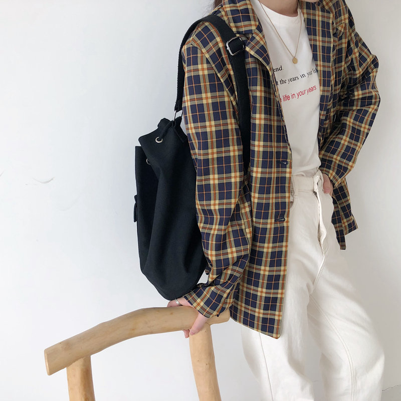 Retro Yellow Plaid Chic Office Lady Vintage Loose England Style Women Plus Size Feminine All Match Blazer 210421