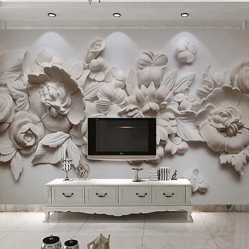 Custom Photo Wallpaper European 3D Stereoscopic Relief Flower Wall Mural Living Room Bedroom Bedside Painting