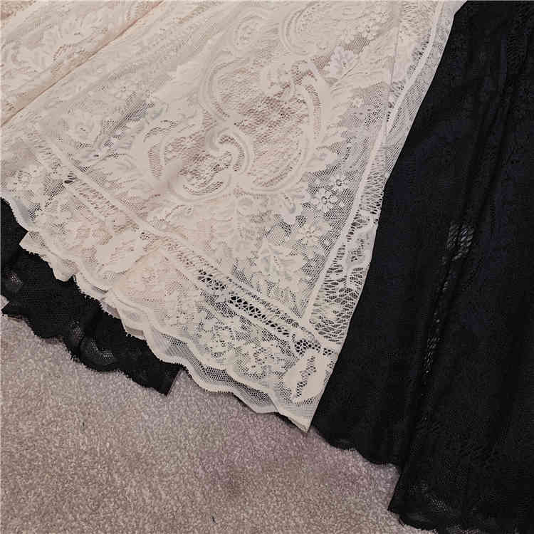 Elastic High Waist Lace Skirts Womens Spring Autumn Korean Elegant Casual A-Line Black Long Mujer Faldas Female 210520