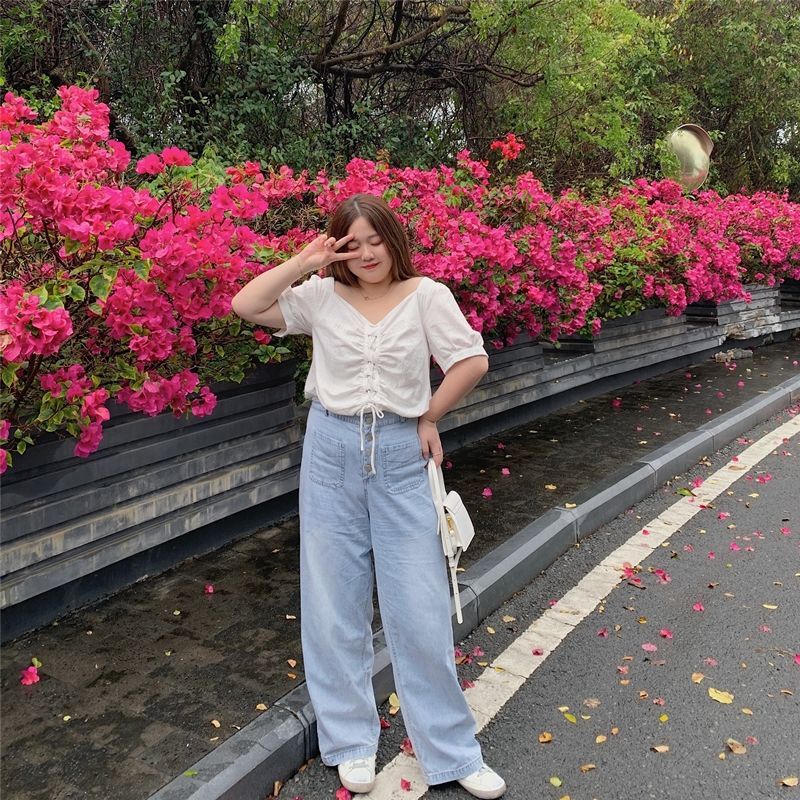 Wonder Puff Sleeves Square Collar Short Top Gentle All Match Plus Size Drawstring Lace Up Sexy Blouses 210510