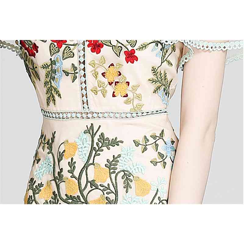 Fashion Runway Summer Dress Women's Flare Sleeve Floral Embroidery Elegant Mesh Hollow Out Mini Dresses Vestidos 210520