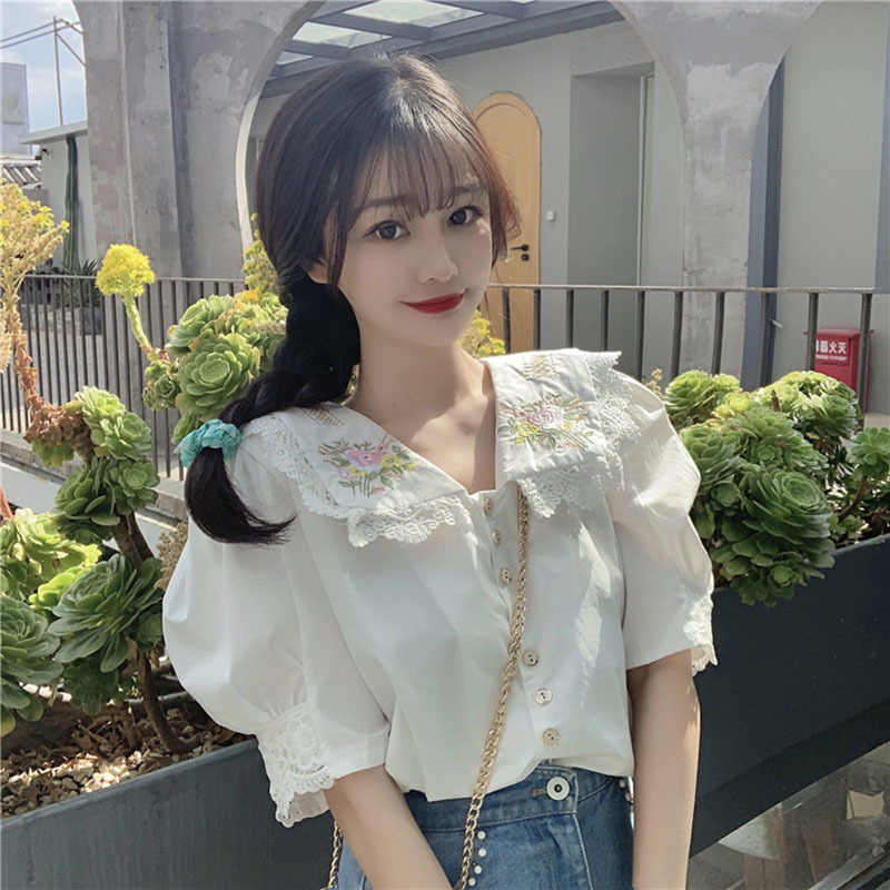 Lucyever White Embroider PeterPan Collar Shirts Women Summer Casual Puff Short Sleeve Button Blouse Korean loose Tops Woman 210521, Pu pian se
Lucyever White Embroider PeterPan Collar Shirts Women Summer Casual Puff Short Sleeve Button Blouse Korean loose Tops Woman 210521, Pu pian se