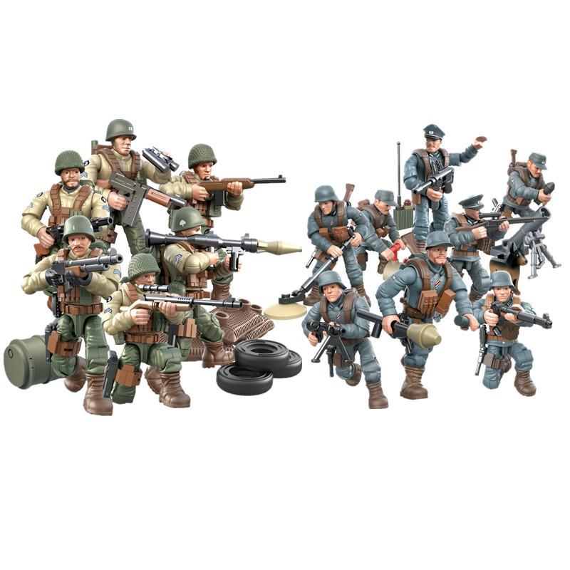 14Pcs World War 2 WW2 Army Military Soldier City Police SWAT With Weapon Accessories Figures Building Blocks Bricks Kids Toys 1008