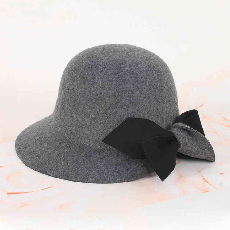 Autumn and Winter 2021 Wool Top Hat Korean Bow Basin Elegant Fisherman Women's Fashion British Style