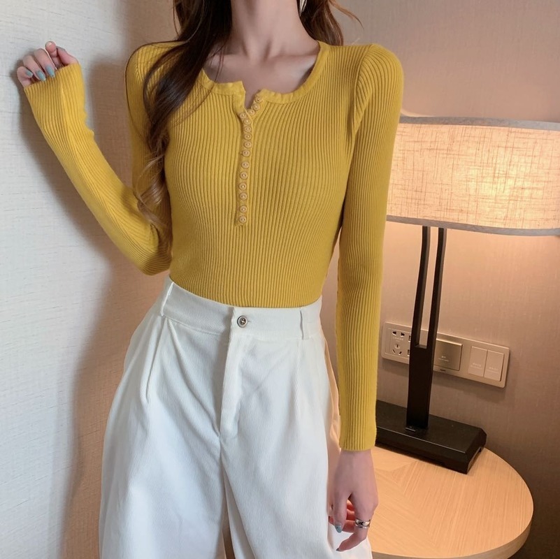 V-neck Women Sweater Autumn Winter Knitted Pullover Long Sleeve Slim Chic Female Jumper Knitwear All-match 11071 210510