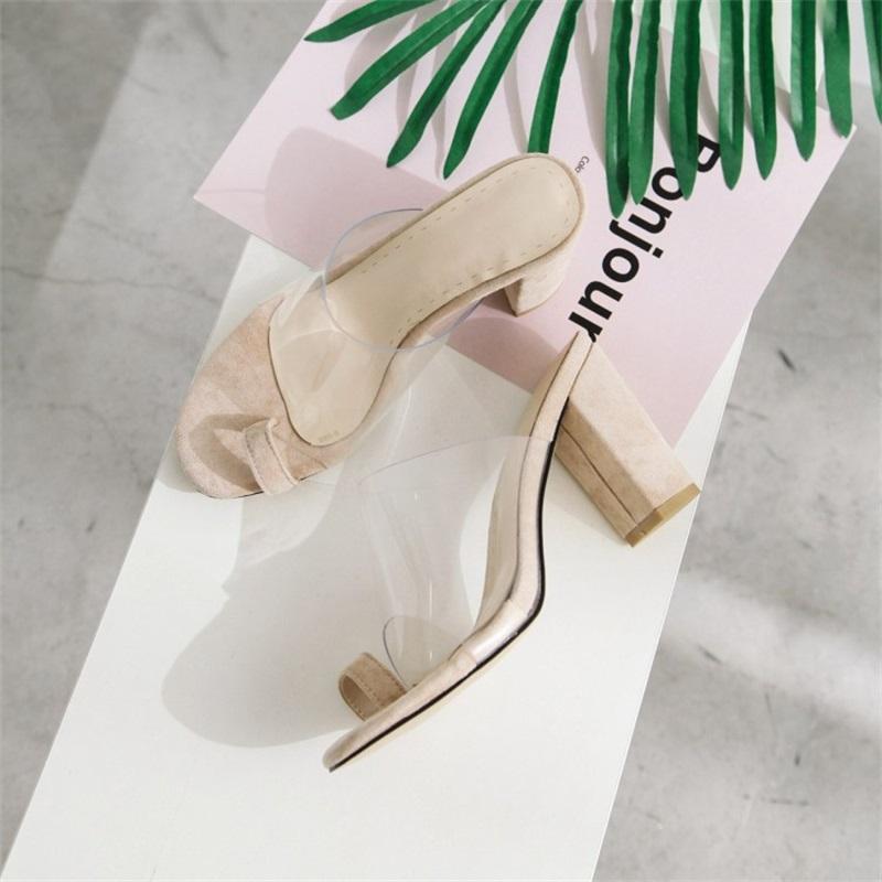 Sandals Women's Transparent Plastic Thick Heel Spring And Summer 2021 Elastic Velvet Fashion High-Heeled Casual