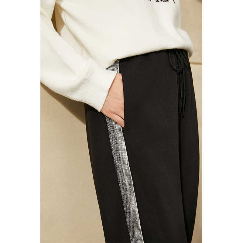 Minimalism Winter Fashion Pants Sport Causal Elastic Waist Fleece Patchwork Female Trousers Women's 12030409 210527