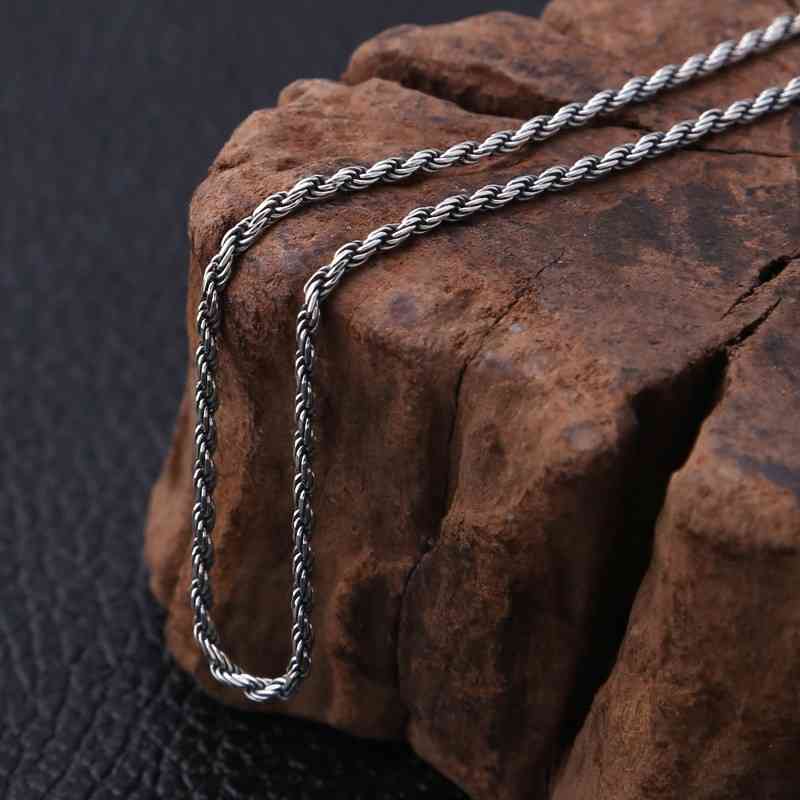 S925 Sterling Silver Men's and Women's Personalized Hemp Rope Necklace Trendsetter Button King Kong Pestle Thai Versatile