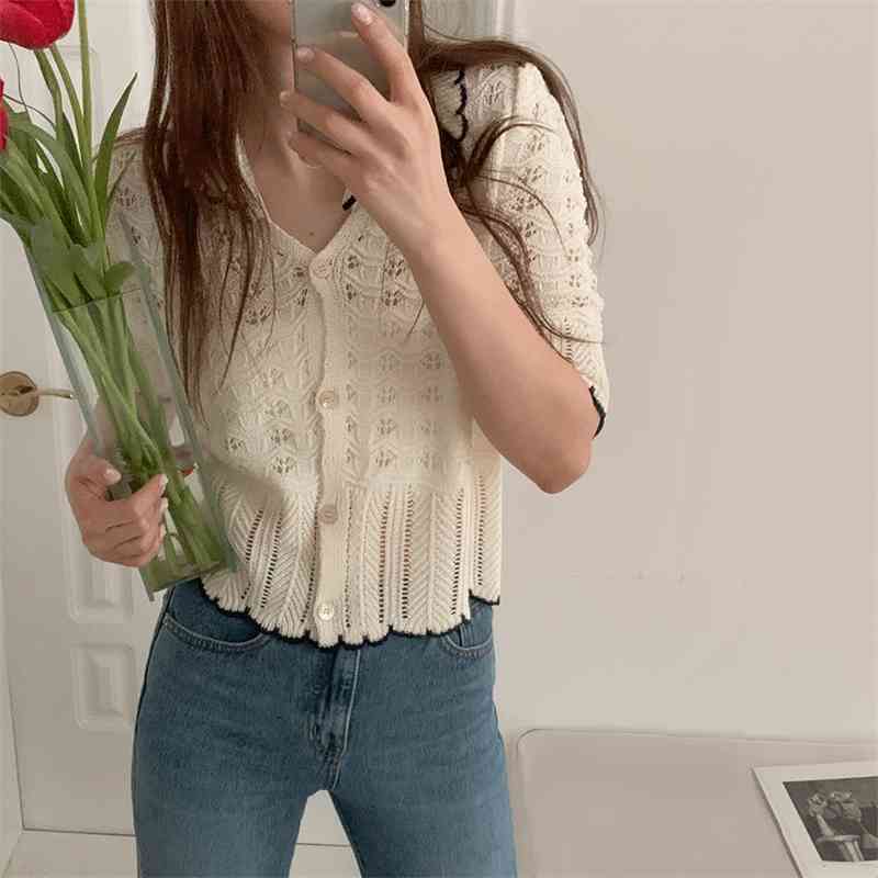 Comelsexy Summer Casual Knitted Tops Short Sleeves Cardigans Loose Women Fashion Femme Prom Outwear High Waist Sweaters 210515
