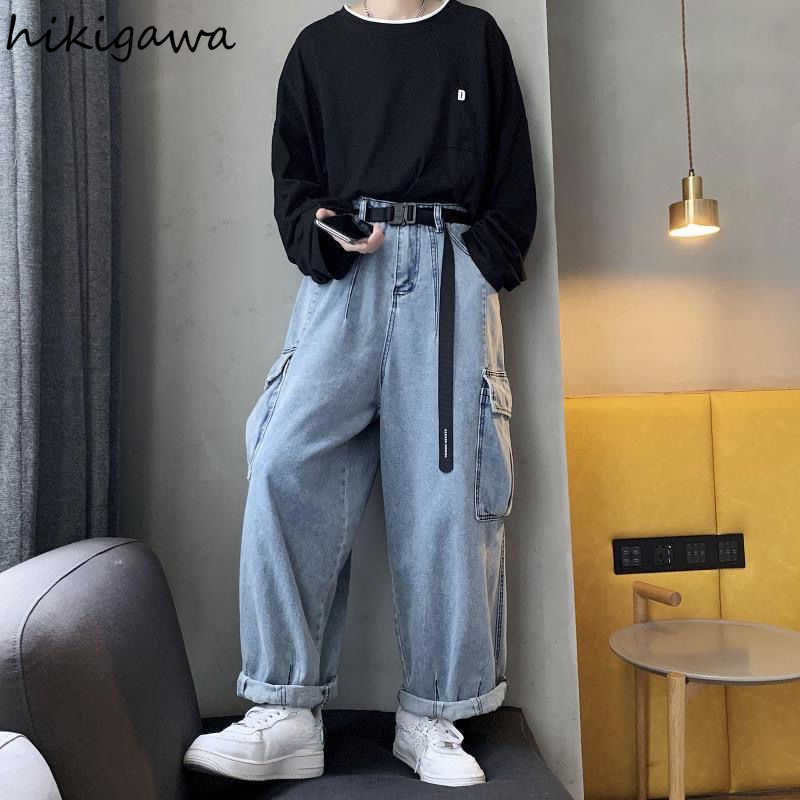 Hikigawa Baggy Jeans Plus Size Vintage Casual Women Pants Harajuku Y2k Pockets Men Trousers for Female Clothes Fashion Jean 210922