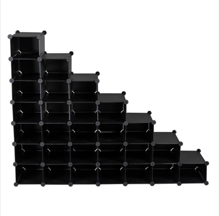 2022 Boxes & Bins 7-Tier Shoe Rack Space Saving 28-Pair Plastic Units Cabinet Storage Organizer Ideal for Entryway Hallway Bathroom Living Room Black