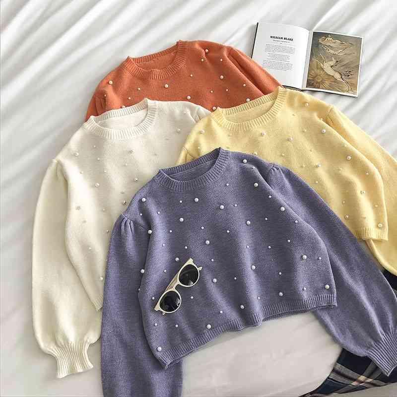 Fashion Autumn Winter Beading Cropped Sweater Women Loose Long Sleeve Pullover Top Korean Sweet Knitted Sweaters 210602, White
Fashion Autumn Winter Beading Cropped Sweater Women Loose Long Sleeve Pullover Top Korean Sweet Knitted Sweaters 210602, White