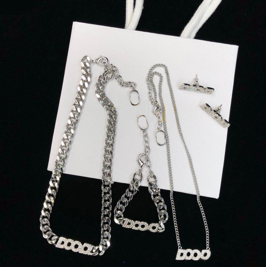 Fashion silver color letter pendant choker necklace bracelet earring stud bijoux chains for lady womens Party Wedding Lovers gift jewelry With BOX от DHgate WW