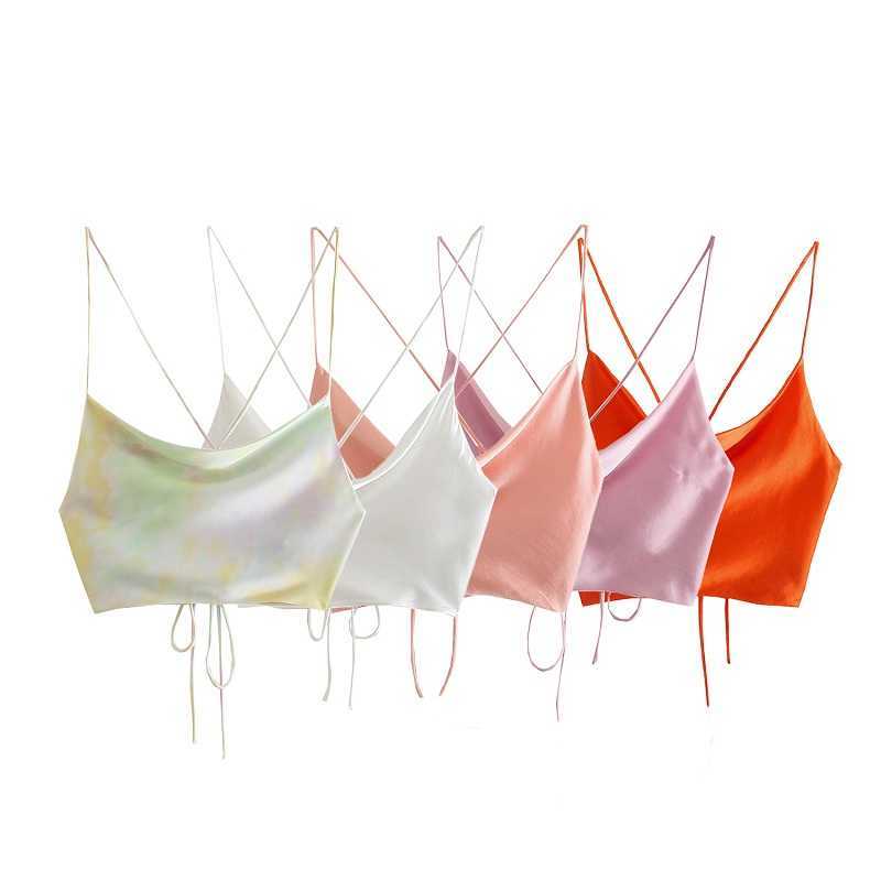 TRAF Top Za Women Satin Woman Orange Summer Crop Female Backless Pink White Straps Sleeveless Sexy Tanks Camis 210616