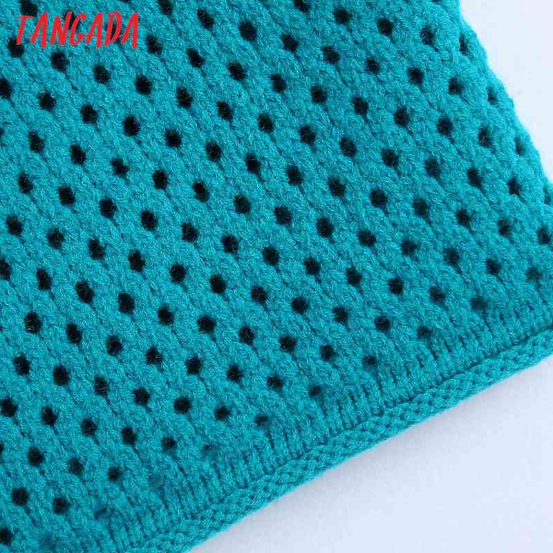Women Fashion Hollow Out Crop Knitted Vest Sweater O Neck Sleeveless Female Waistcoat Chic Tops BE491 210416
