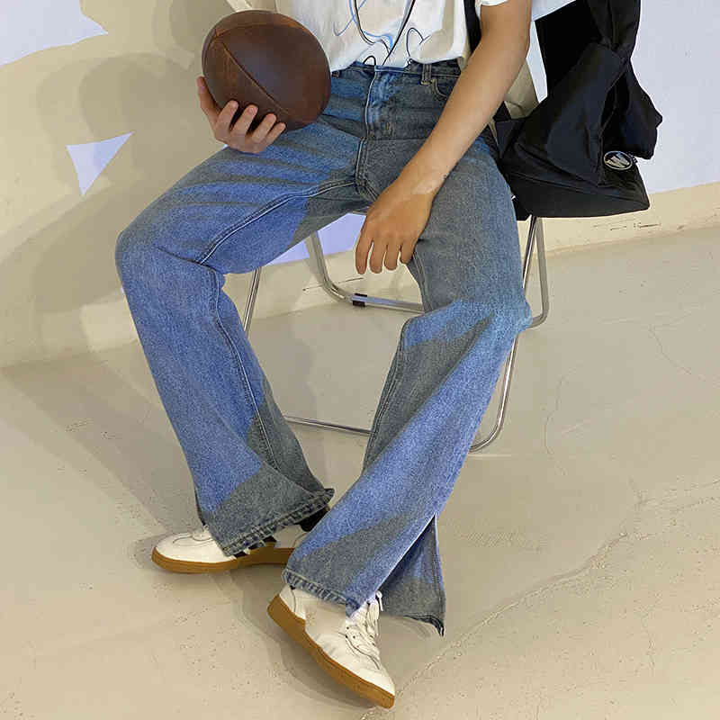 IEFB Men's Clothing High Waist Straight Split Jeans Man's Loose Spring Autumn Korean Casual Floor Dragging Wide Leg Pants 9Y6921 210524