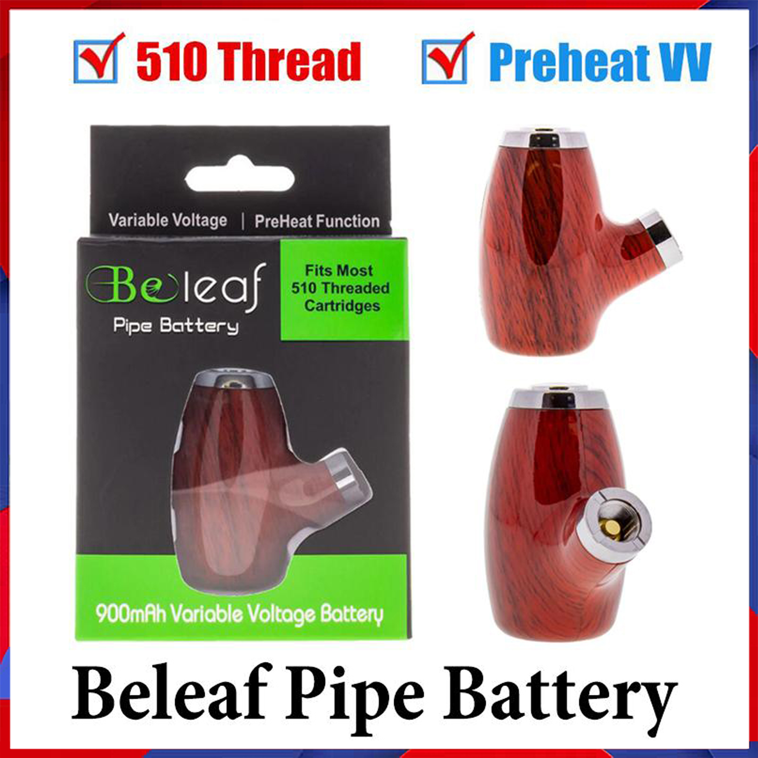 Original Beleaf Pipe Battery Kit Wooden Design For Cigarette 510 Thread Vape Pen 900mAh Rechargeable Preheat Variable Voltage
Original Beleaf Pipe Battery Kit Wooden Design For Cigarette 510 Thread Vape Pen 900mAh Rechargeable Preheat Variable Voltage
