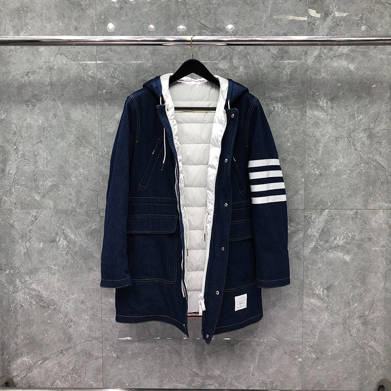 down coat dongguan direct sales tb winter jacket denim splicing medium and long men's women's same, Black
down coat dongguan direct sales tb winter jacket denim splicing medium and long men's women's same, Black