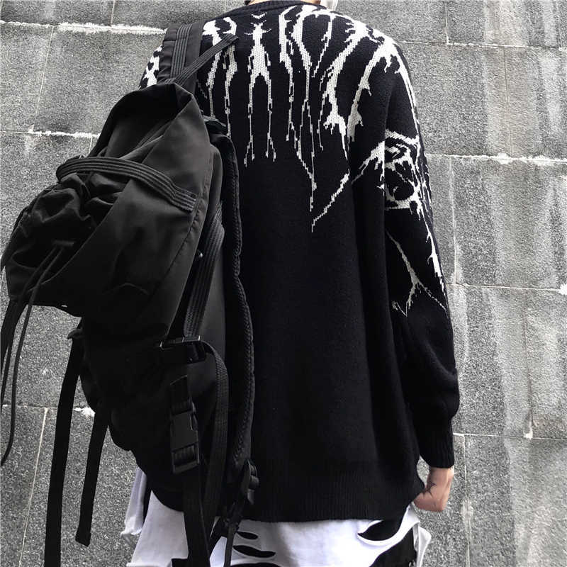 Woherb Harajuku Black Sweater Women Men Lightning Devil Knitted Jumper Oversize Pullover Hip Hop Streetwear Autumn Sweaters 211018