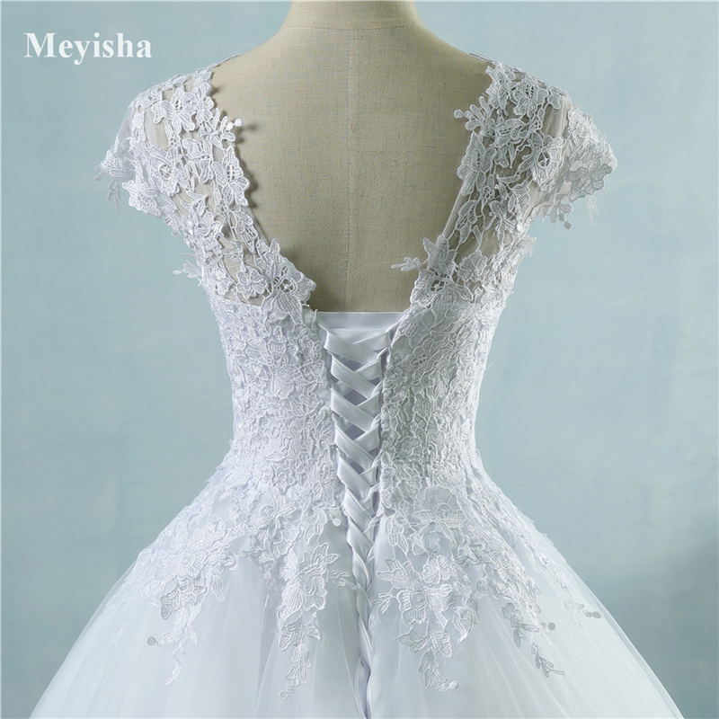 ZJ9085 2021 White Ivory Lace Tulle Wedding Dress for cap sleeve bride dresses plus size maxi formal 2-26W