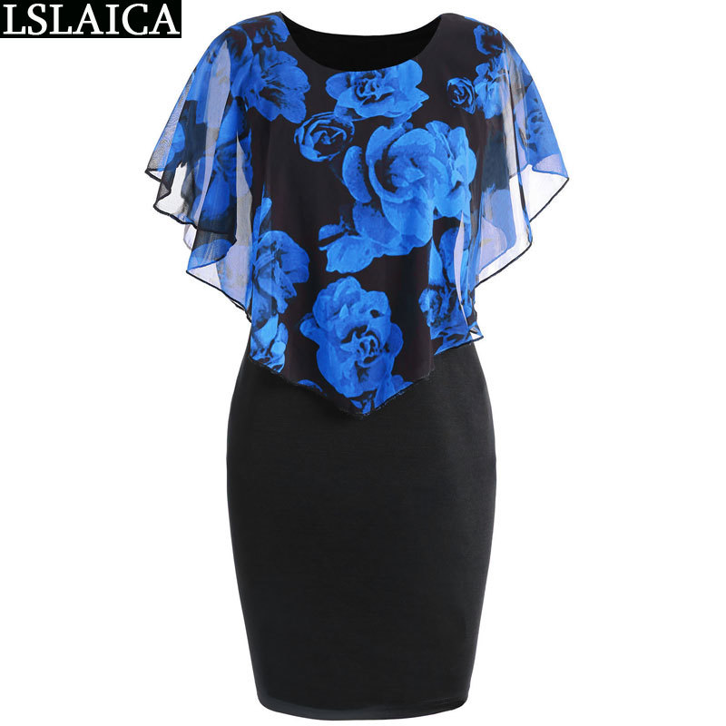 women dress rose print elegant casual slim bodycon office party streetwear plus size S-5XL short 210515