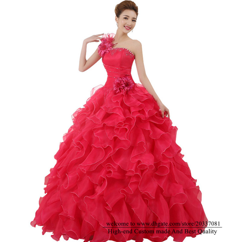 Quinceanera Dresses 2021 Sexy Elegant One-Shoulder Flowers Crystal Party Prom Formal Lace Up Ball Gown Organza Vestidos De 15 Anos Q40