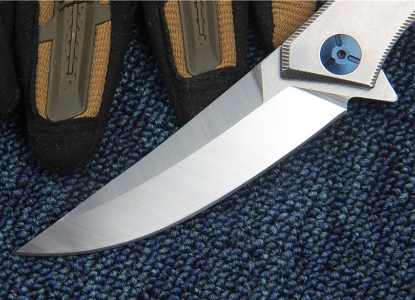 High Quality Flipper folding knife D2 Satin Drop Point Blade CNC Stainless Steel Handle Ball Bearing Folder Knives EDC Tools