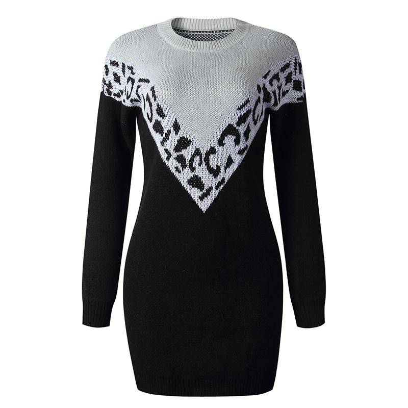 Sellingwinter Fashion Splicing Round Neck Long Sleeve Women's Dress Casual Dresses